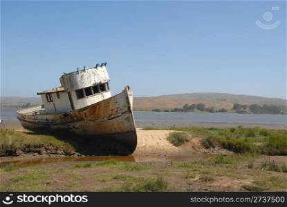 Beached fishing boat, Inverness, California