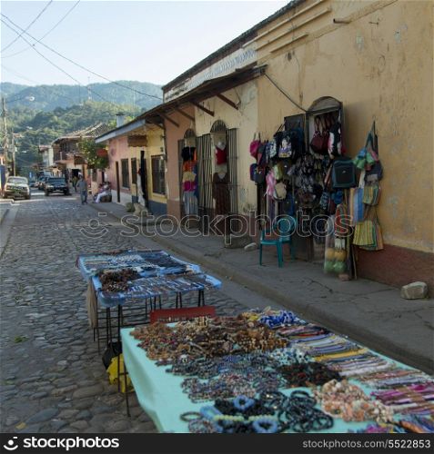 Bead necklaces for sale at market stall, Barrio El Centro, Copan, Copan Ruinas, Honduras