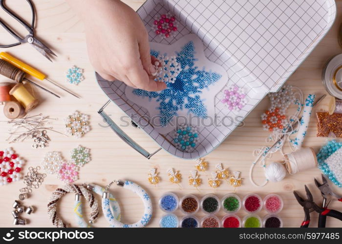 Beaded, box with snowflakes for Christmas tree, handmade