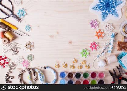 Beaded, box with snowflakes for Christmas tree, handmade. Set for beading