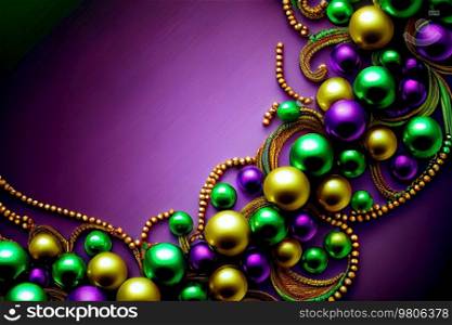 Beads In Mardi Gras Colors Decoration. Illustration AI Generative 