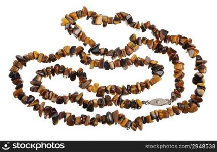 Beads of tiger&rsquo;s eye, isolated on a white background