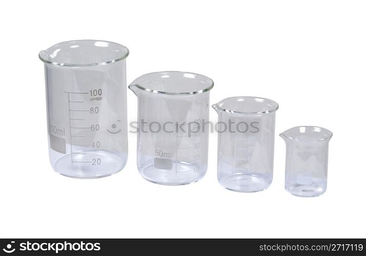 Beakers used to measure and store liquids during research projects - path included