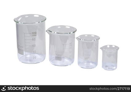 Beakers used to measure and store liquids during research projects - path included