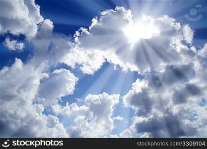 beams of light sky blue with white clouds cloudscape