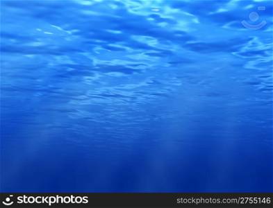 Beams of the sun underwater. Water background