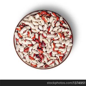 Beans in bowl top view isolated on white background. Beans in bowl top view