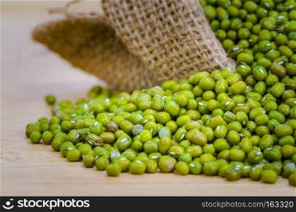 beans in sack, isolated on white background