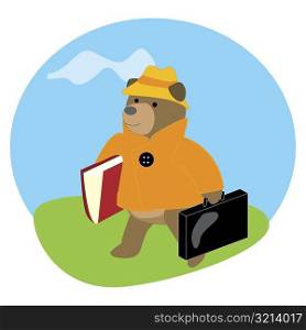 Bear carrying a briefcase and a file