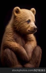 Bear cub portrait  on  black background.  Generative AI

