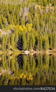Bear Lake and reflection at autumn. Rocky Mountain National Park in Colorado, USA.