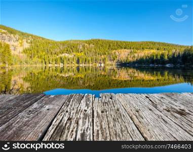 Bear Lake and reflection at autumn. Rocky Mountain National Park in Colorado, USA.