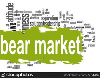 Bear market word cloud with green banner image with hi-res rendered artwork that could be used for any graphic design.. Decision word cloud with yellow banner