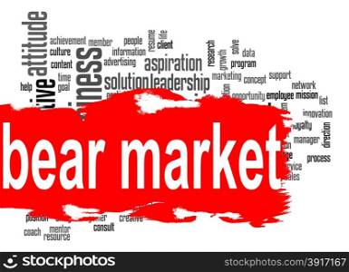 Bear market word cloud with red banner image with hi-res rendered artwork that could be used for any graphic design.. Decision word cloud with yellow banner