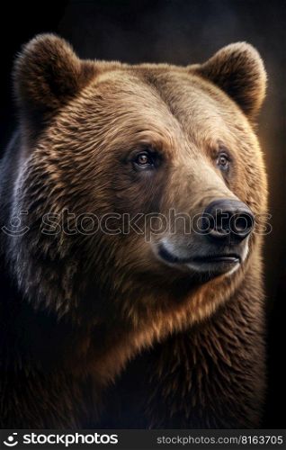 Bear portrait on dark background, AI Generative