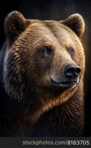 Bear portrait on dark background, AI Generative