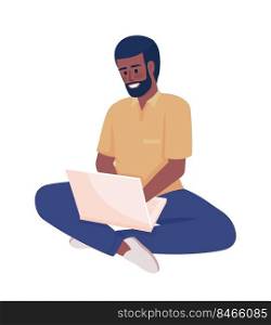 Bearded man with laptop semi flat color vector character. Editable figure. Full body person on white. Work and entertainment simple cartoon style illustration for web graphic design and animation. Bearded man with laptop semi flat color vector character