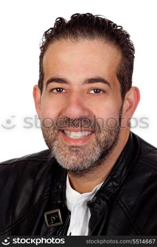 Bearded men with leather jacket isolated on white background