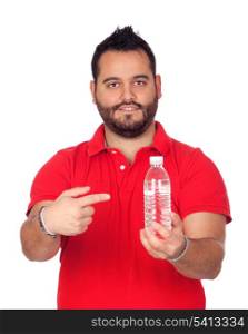Bearded young men with a water bottle isolated on white background