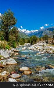Beas River near Manali in Kullu Valley, Himachal Pradesh, India. Beas River in Kullu Valley, Himachal Pradesh, India