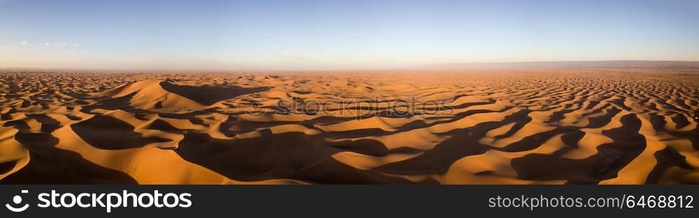 Beatiful aerial panorama landscape in Sahara desert at sunrise
