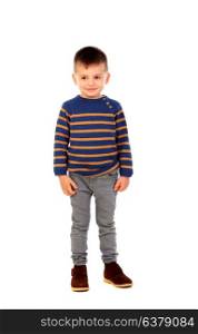 Beatiful child with jeans isolated on a white background