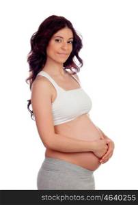 Beatiful pregnant woman isolated on a white background