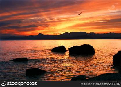Beatifull sunset on the Crimean seashore.