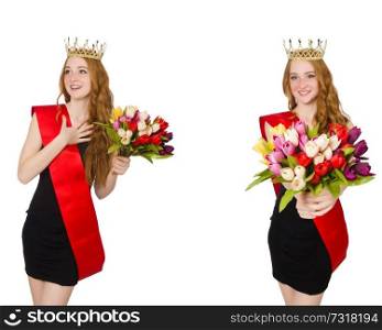Beaty queen at contest with flowers 