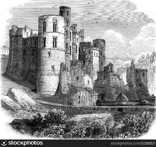 Beaufort Castle, in the Grand Duchy of Luxembourg, vintage engraved illustration. Magasin Pittoresque 1857.