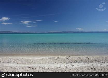 Beauriful nuances of blue colour on the Aegean sea beach,Greece