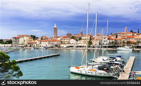 Beautifl islands of Croatia - Rab. Panoramic view of old town and harbour