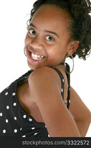 Beautiful 13 year old african american girl smiling.