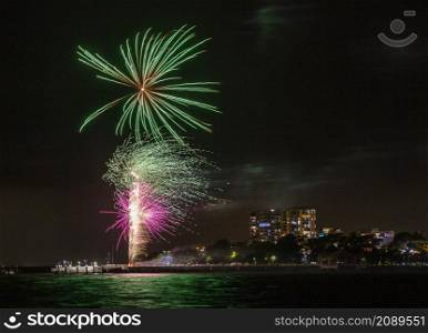 Beautiful 2021 New Years Eve Firewoks at 9pm from the jetty in the Redcliffe Peninsula, Australia