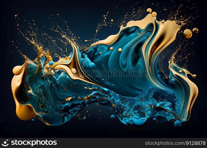 Beautiful abstract background. Liquid, splashes. Water and gold. Generative AI. Beautiful abstract background. Liquid, splashes. Water and gold. Generative AI.