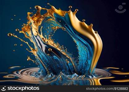 Beautiful abstract background. Liquid, splashes. Water and gold. Generative AI. Beautiful abstract background. Liquid, splashes. Water and gold. Generative AI.