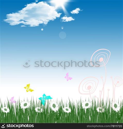 Beautiful abstract background of blue sky and flowers