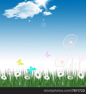 Beautiful abstract background of blue sky and flowers