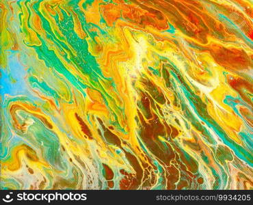 Beautiful abstract background. Pouring acrylic paint on canvas. Contemporary art.