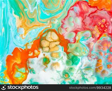 Beautiful abstract background. Pouring acrylic paint on canvas. Contemporary art.