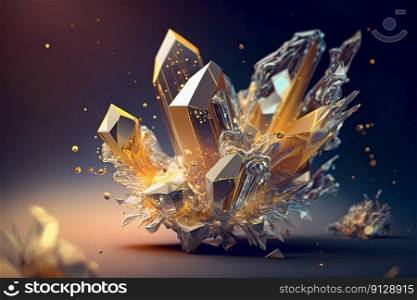 Beautiful abstract background with crystals. Mysterious gemstones, minerals. Magic crystal cluster. Close-up view. Generative AI. Beautiful abstract background with crystals. Mysterious gemstones, minerals. Magic crystal cluster. Close-up view. Generative AI.