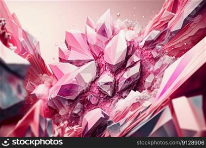 Beautiful abstract background with pink crystals. Mysterious gemstones, minerals. Magic crystal cluster. Close-up view. Generative AI. Beautiful abstract background with pink crystals. Mysterious gemstones, minerals. Magic crystal cluster. Close-up view. Generative AI.