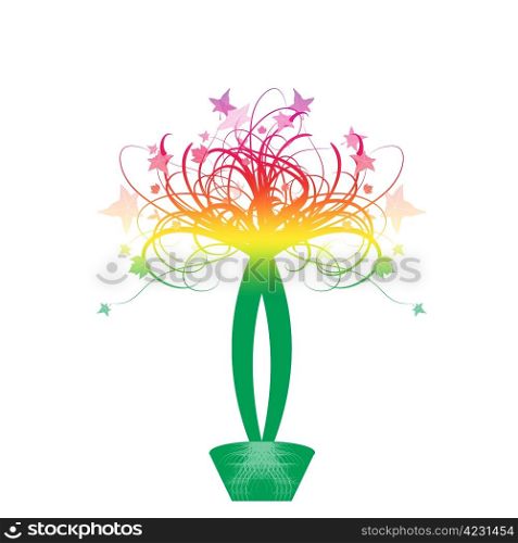 Beautiful abstract floral basket on white background
