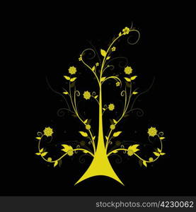 Beautiful abstract floral tree isolated on black background