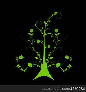 Beautiful abstract floral tree isolated on black background