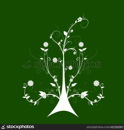 Beautiful abstract floral tree isolated on green background