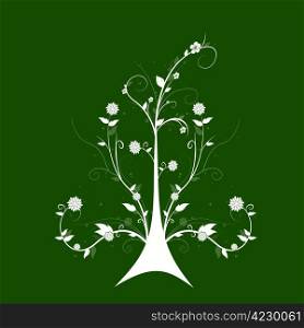 Beautiful abstract floral tree isolated on green background