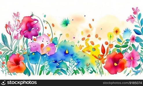 Beautiful abstract flower meadow background for a panoramic. Generative AI.