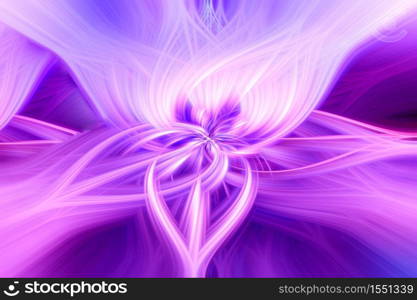 Beautiful abstract intertwined 3d fibers forming an ornament made of various shapes. Pink, purple, and blue colors. Illustration.