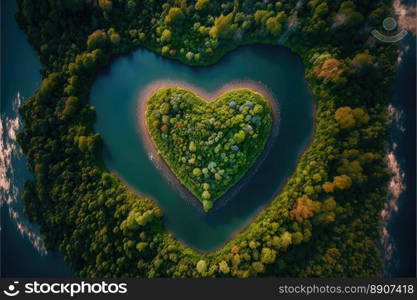 Beautiful aereal view of a meander with heart shape. Love of nature concept. Generative AI
